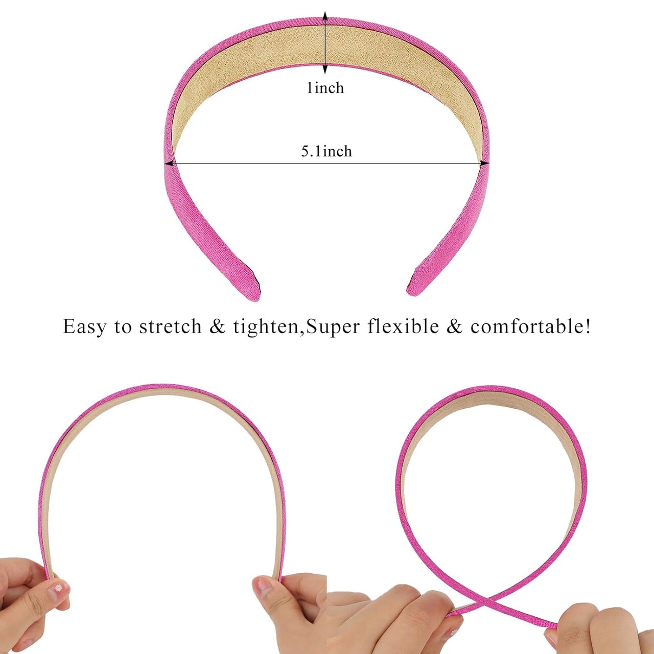 Hot Pink Headband Women 1 Inch Sueded Like Headband Non Slip Fashion Solid Plain Headband Hair Band DIY Halloween Christmas Costume Hair Accessories for Women Girls Diademas Para Mujer Gifts